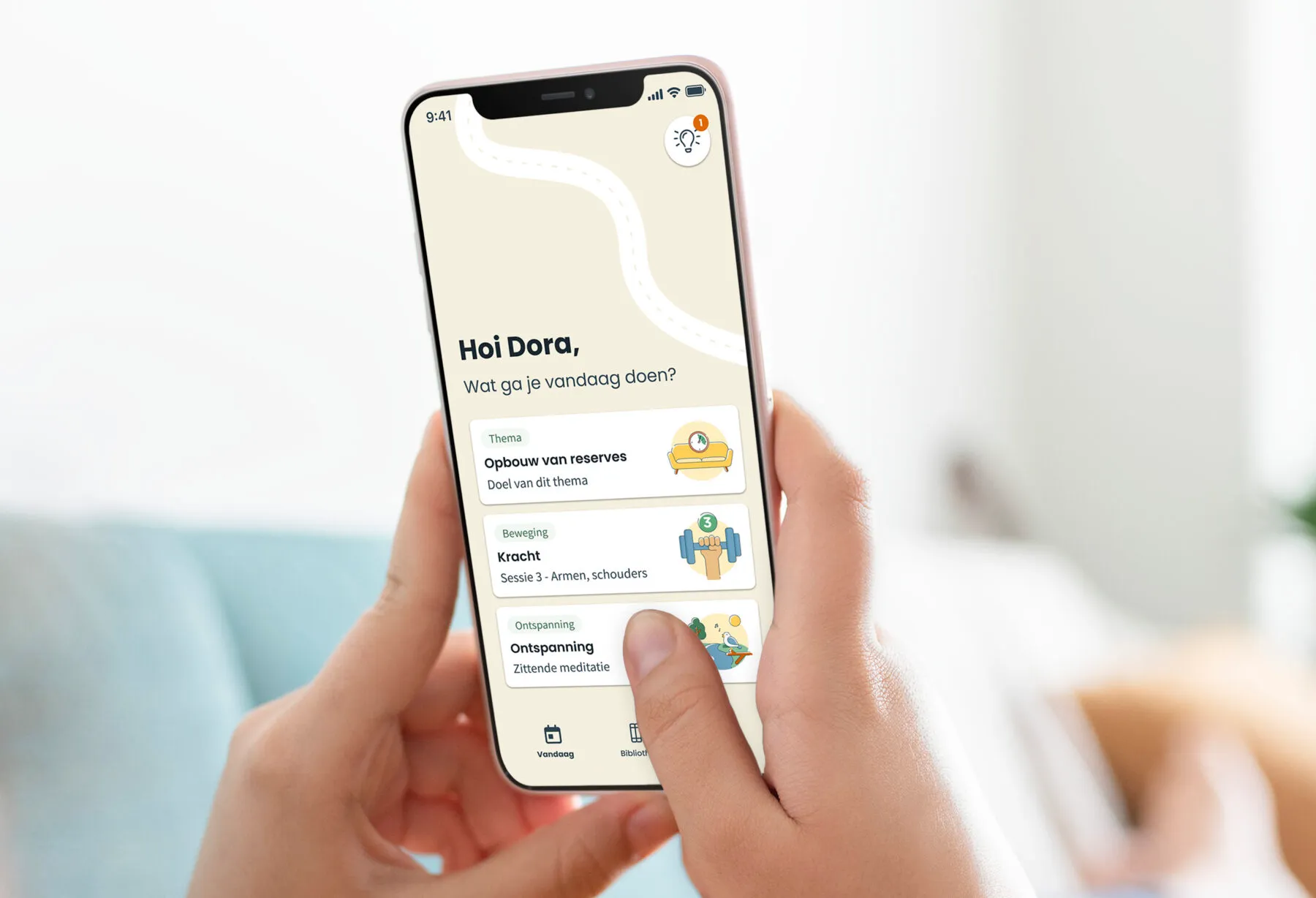 Design van het Vandaag scherm van de app Untire Now